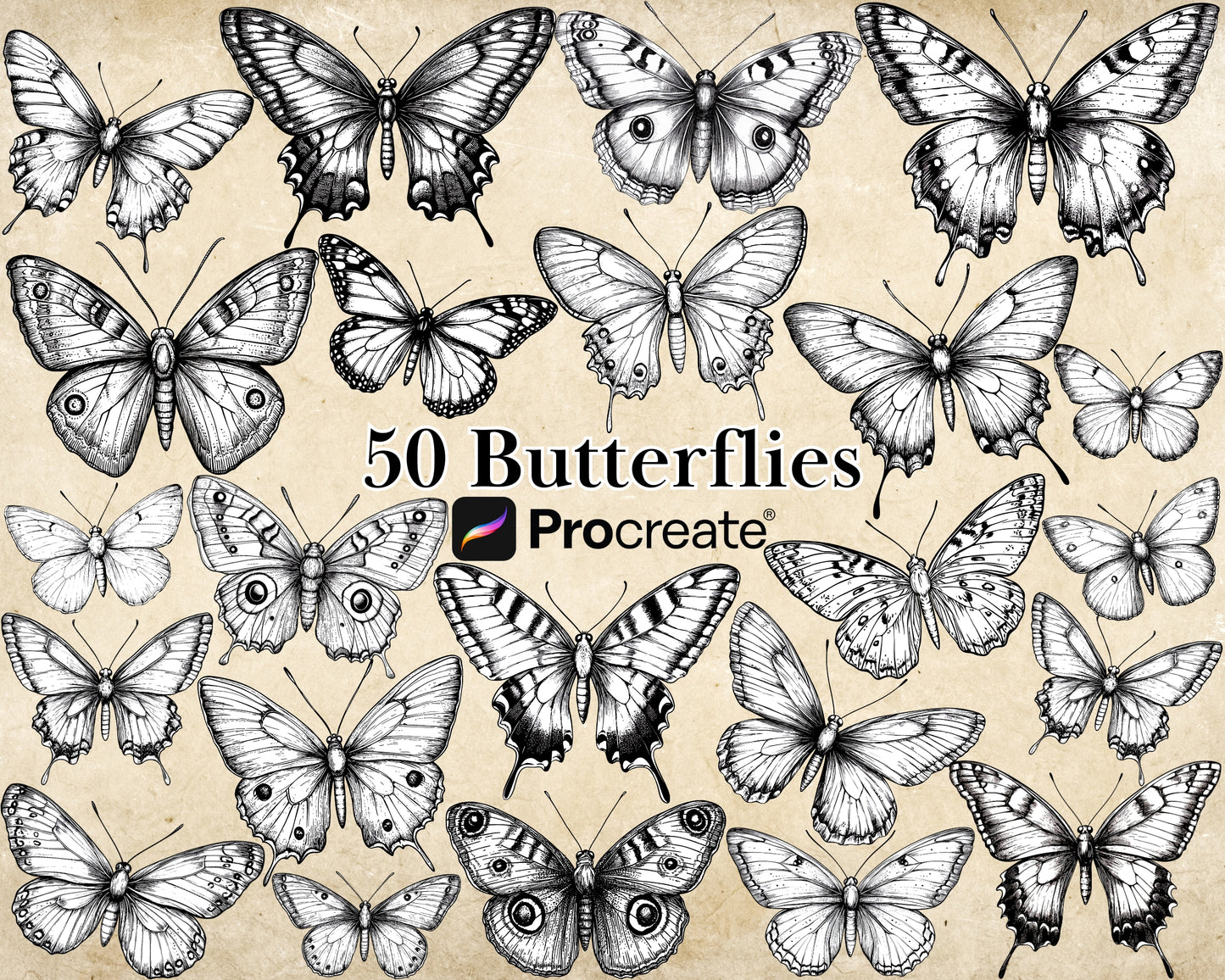 Procreate Vintage Butterflies Stamp Brushes Bundle
