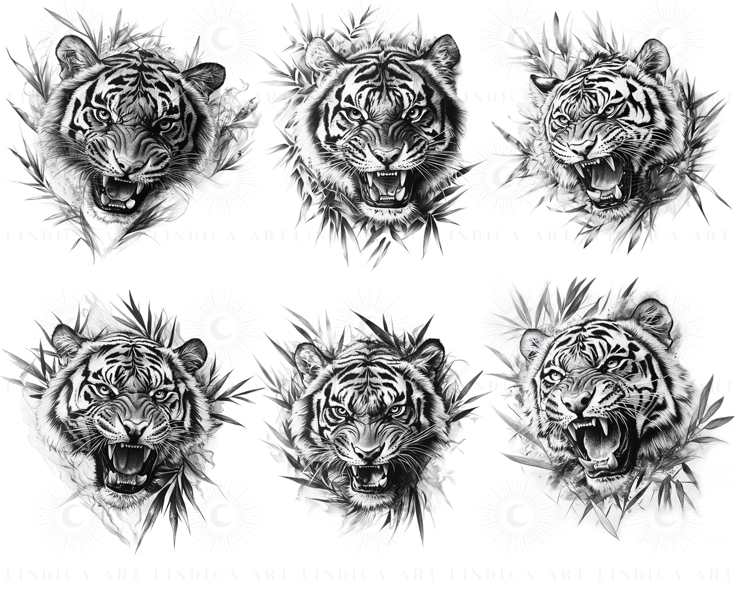 Procreate Roaring Tigers Stamp Brushes Bundle Tattoo Designs