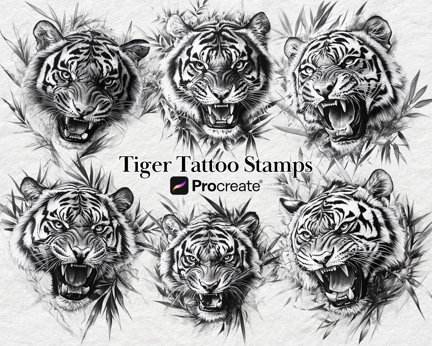 Procreate Roaring Tigers Stamp Brushes Bundle Tattoo Designs