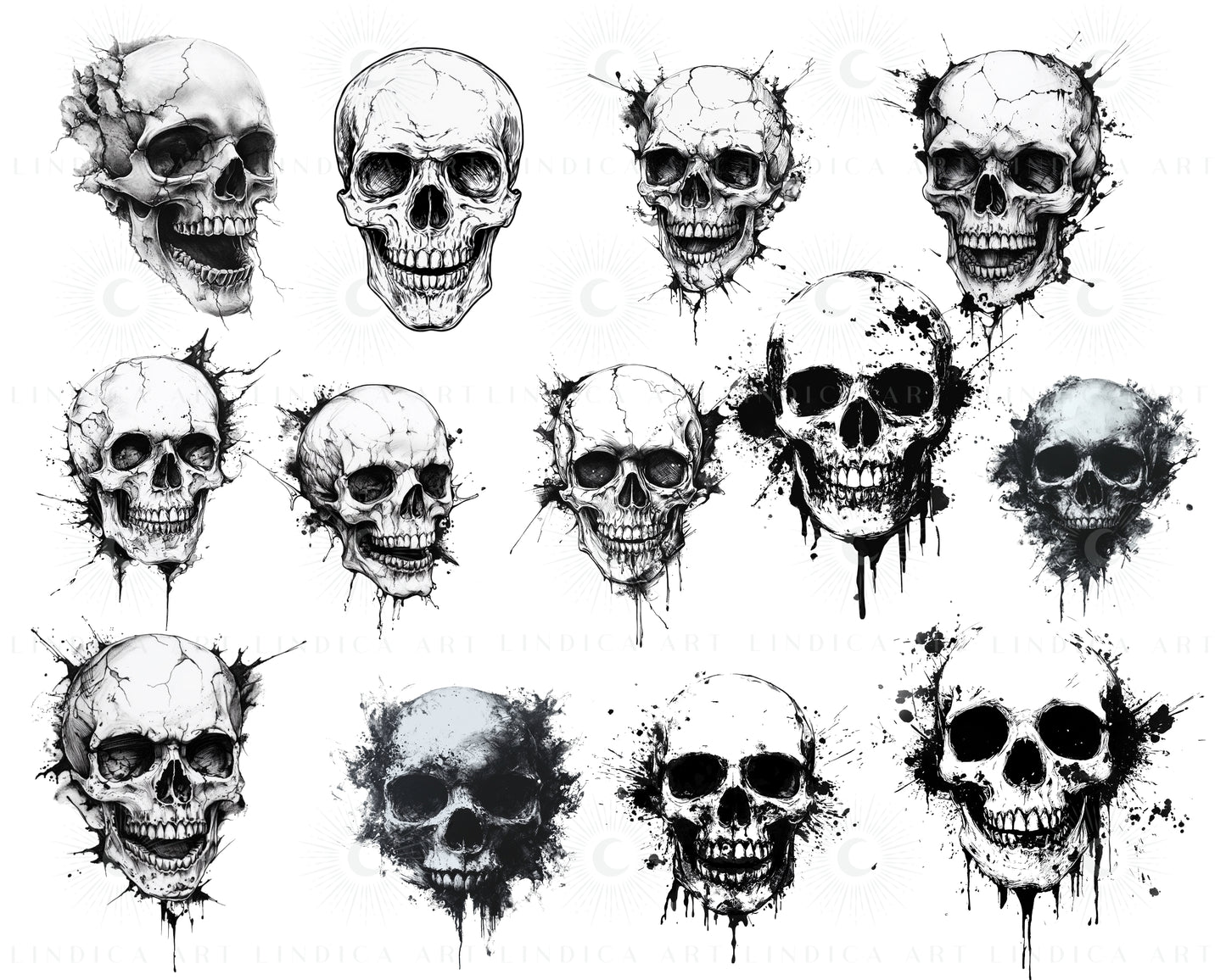 Procreate Skulls Stamp Brushes Bundle Tattoo Designs