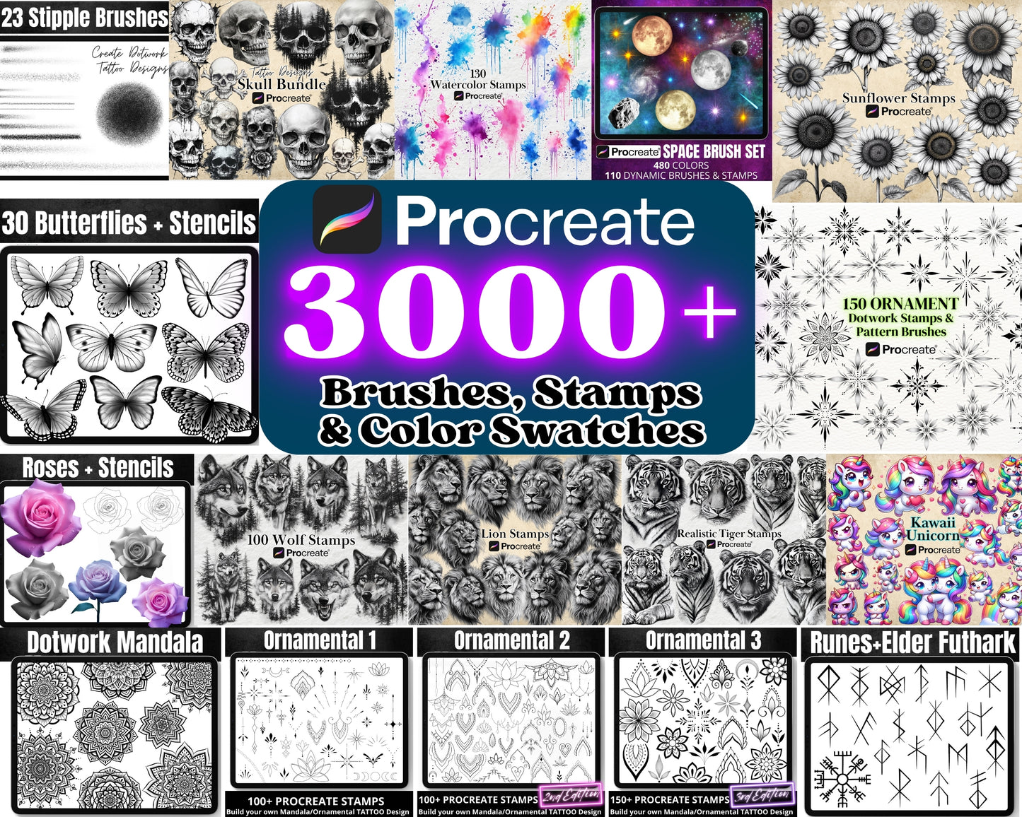 Procreate Stamp Brushes All-in-One BIG BUNDLE