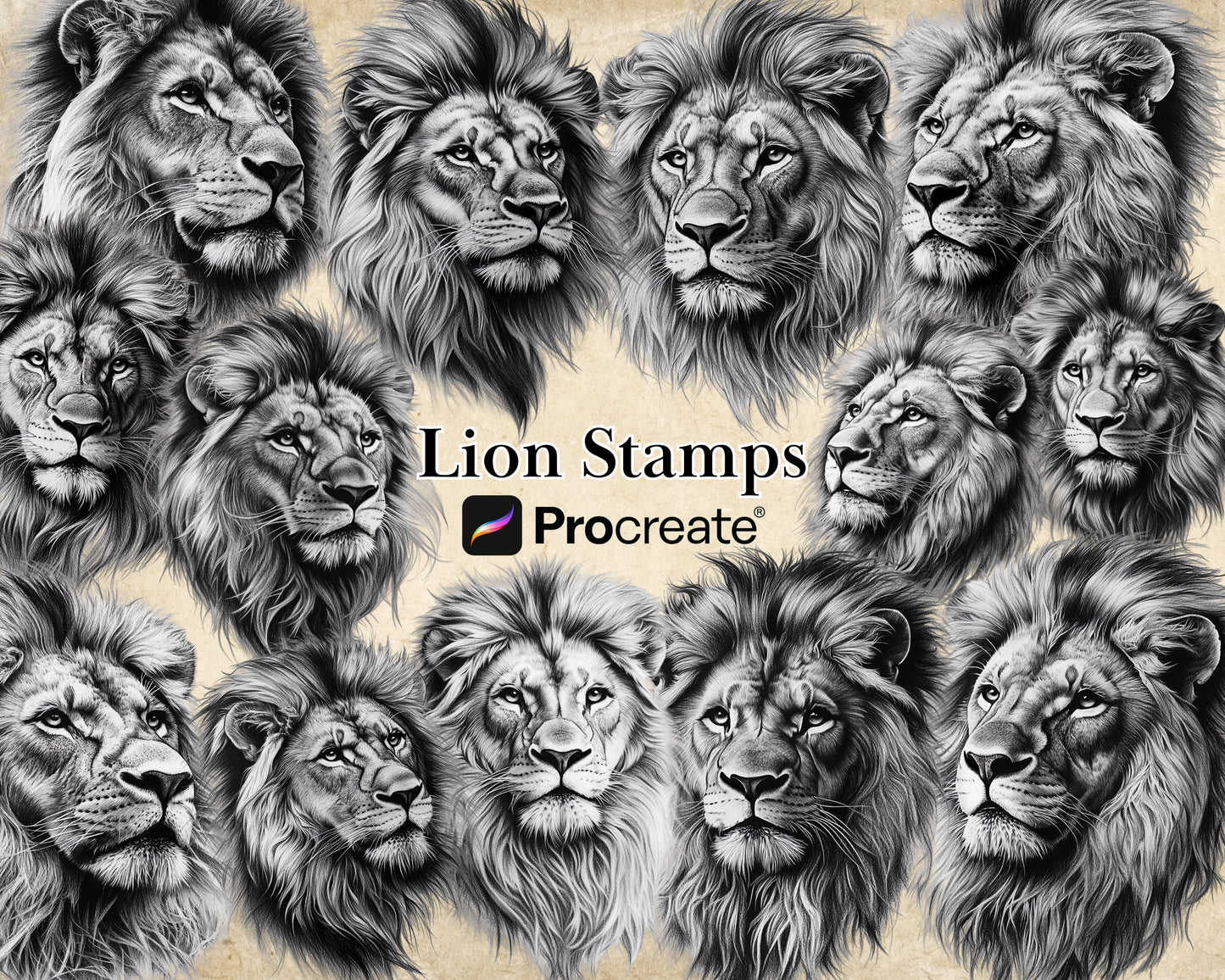 Procreate Realistic Lions Stamp Brushes Bundle