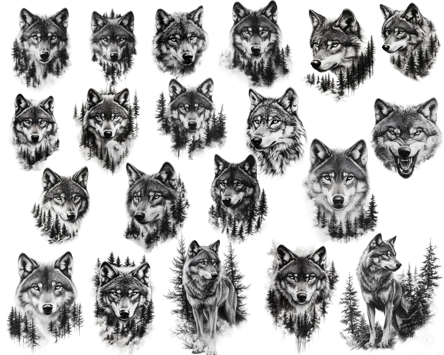 Procreate Stamp Brushes Bundle 100 Wolves & Forest Scenery