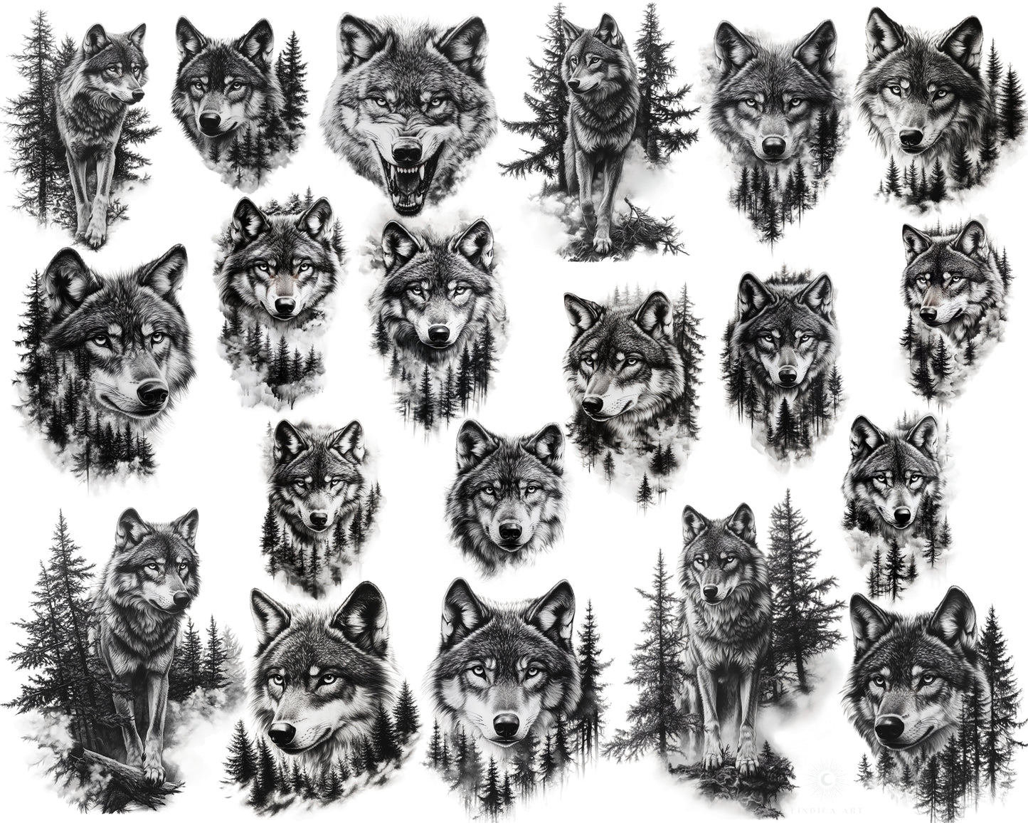 Procreate Stamp Brushes Bundle 100 Wolves & Forest Scenery