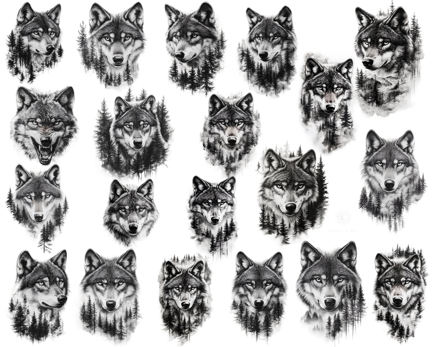 Procreate Stamp Brushes Bundle 100 Wolves & Forest Scenery