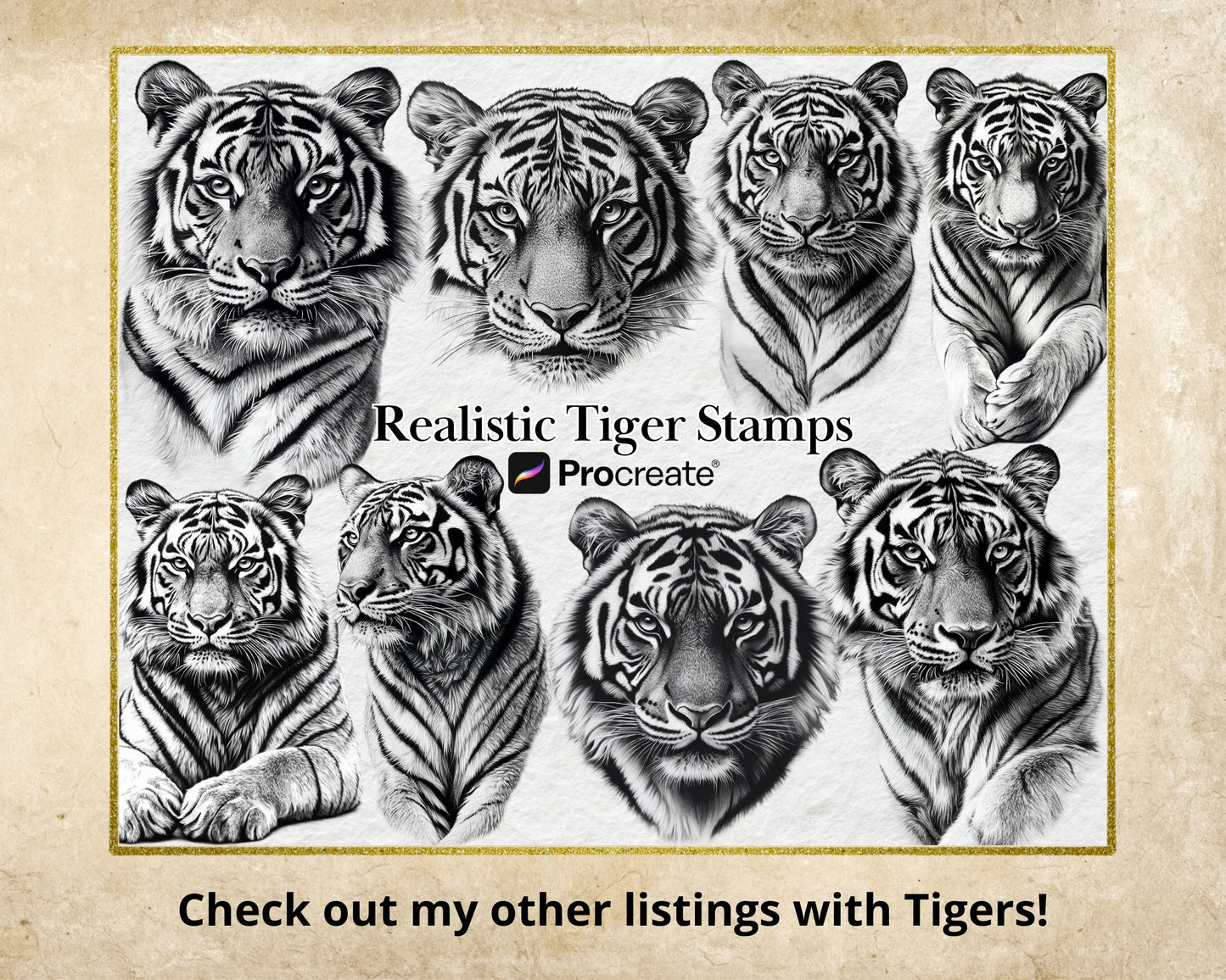Procreate Roaring Tigers Stamp Brushes Bundle Tattoo Designs