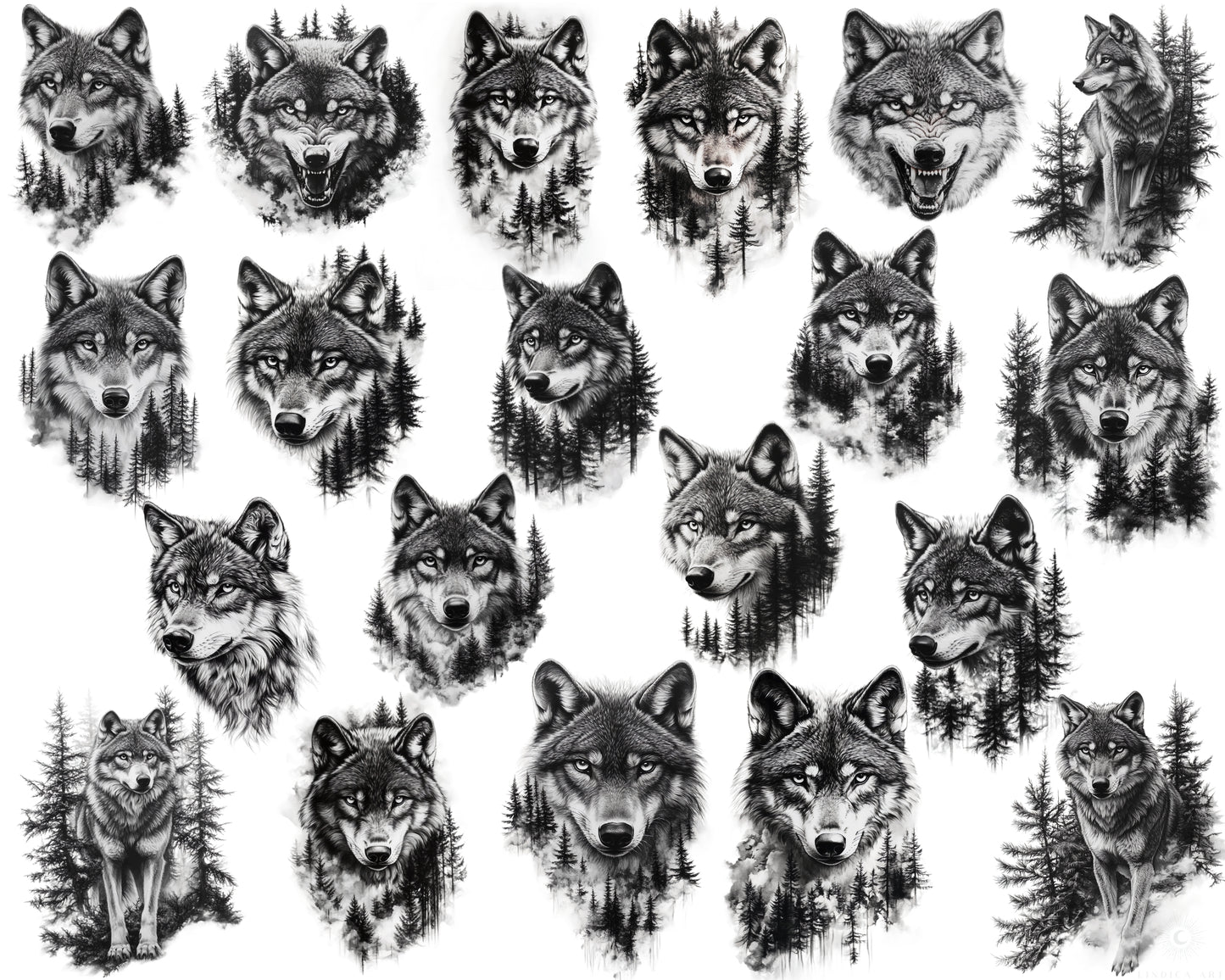 Procreate Stamp Brushes Bundle 100 Wolves & Forest Scenery