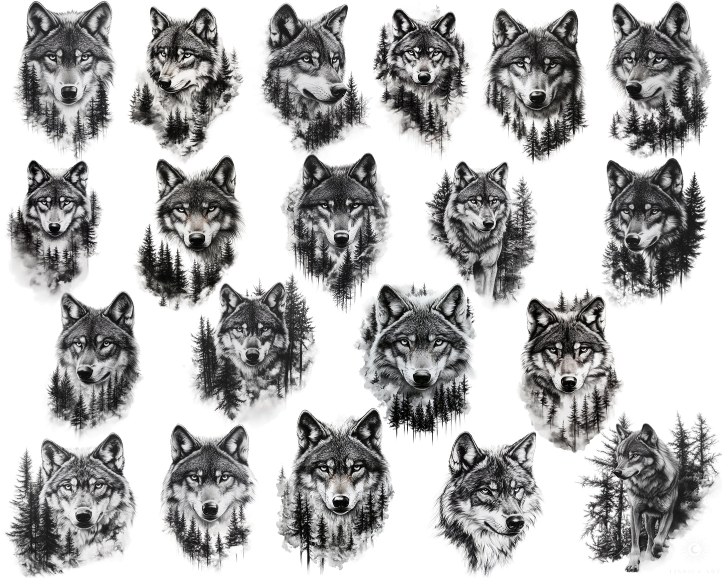Procreate Stamp Brushes Bundle 100 Wolves & Forest Scenery