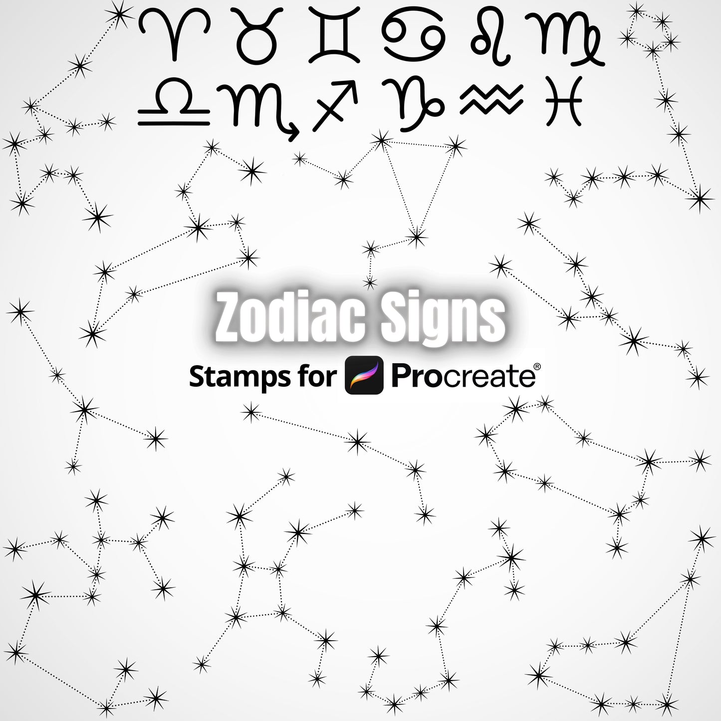 Procreate Stamp Brushes - Zodiac signs & Star Constellations