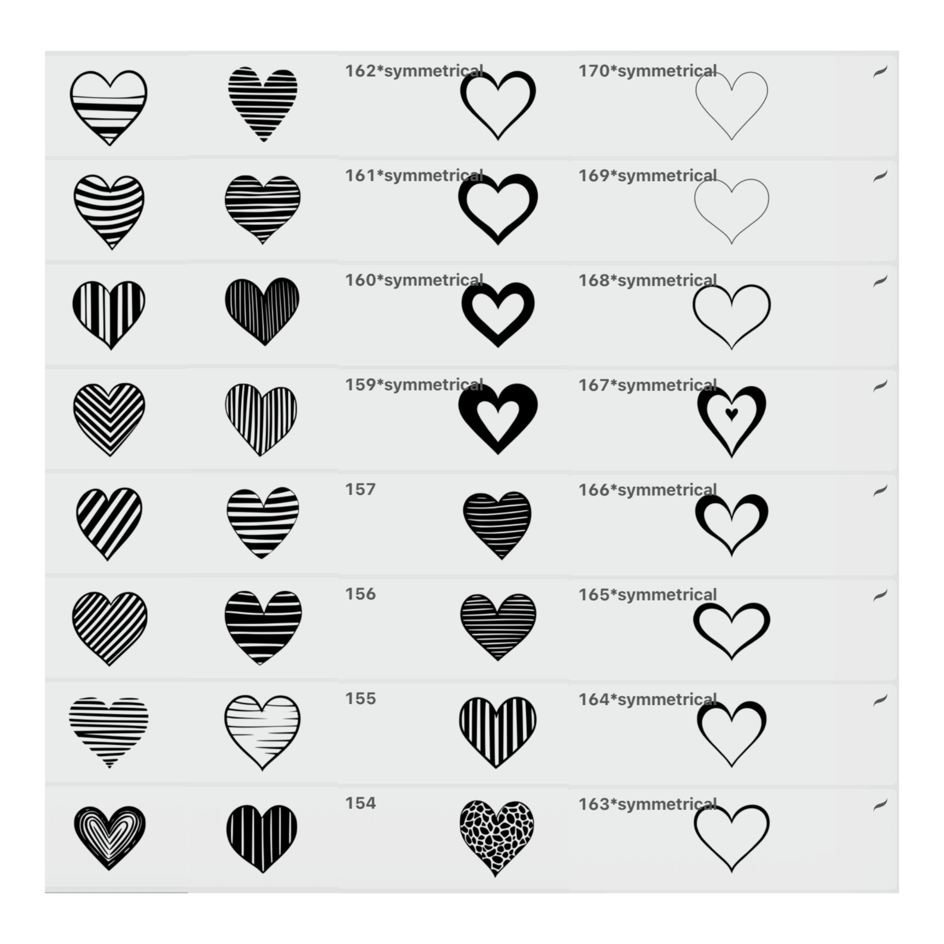 Digital brushes for the Procreate app, includes a bundle of 170 heart stamps designs 