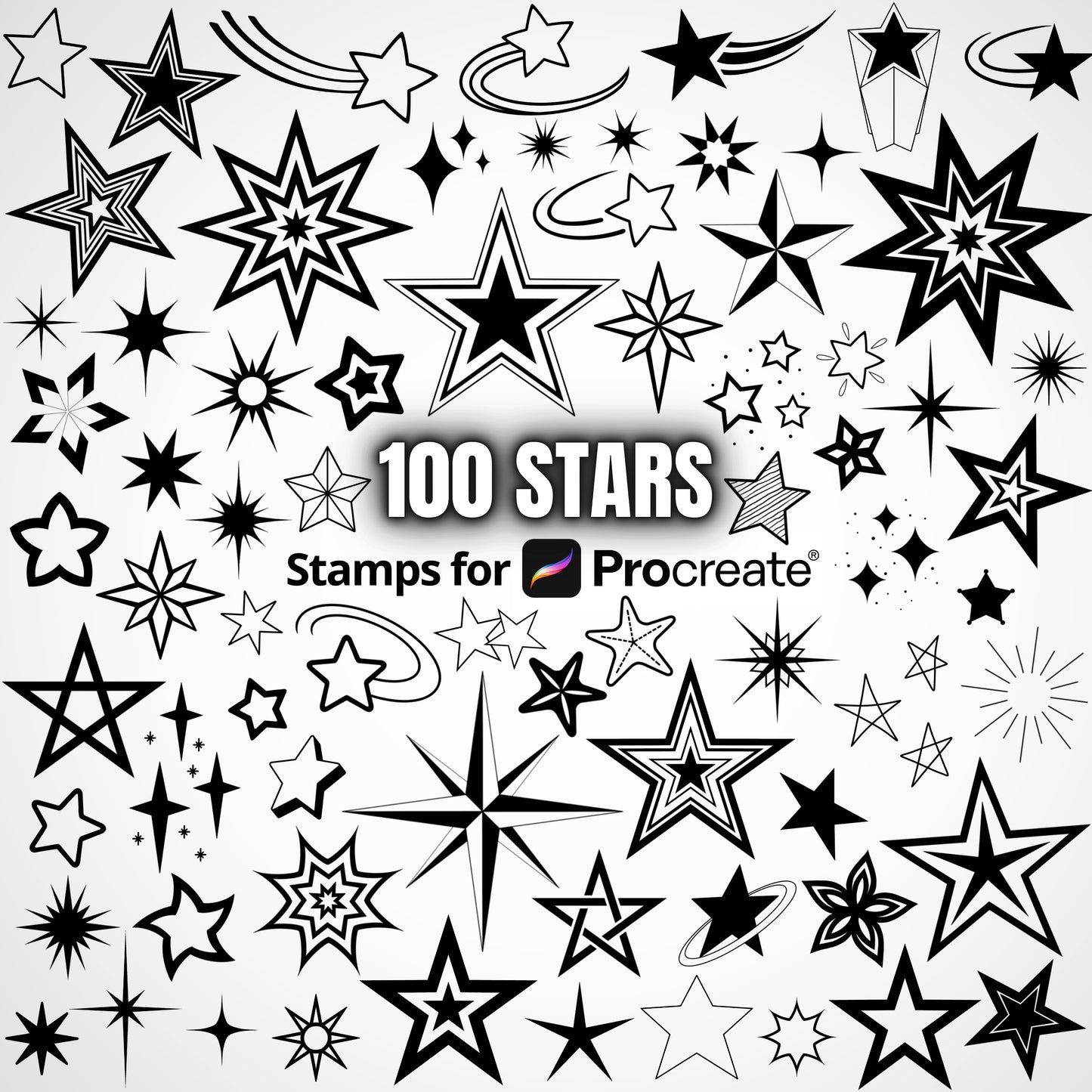 Procreate Stamp Brushes - 100 Stars Tattoo Designs