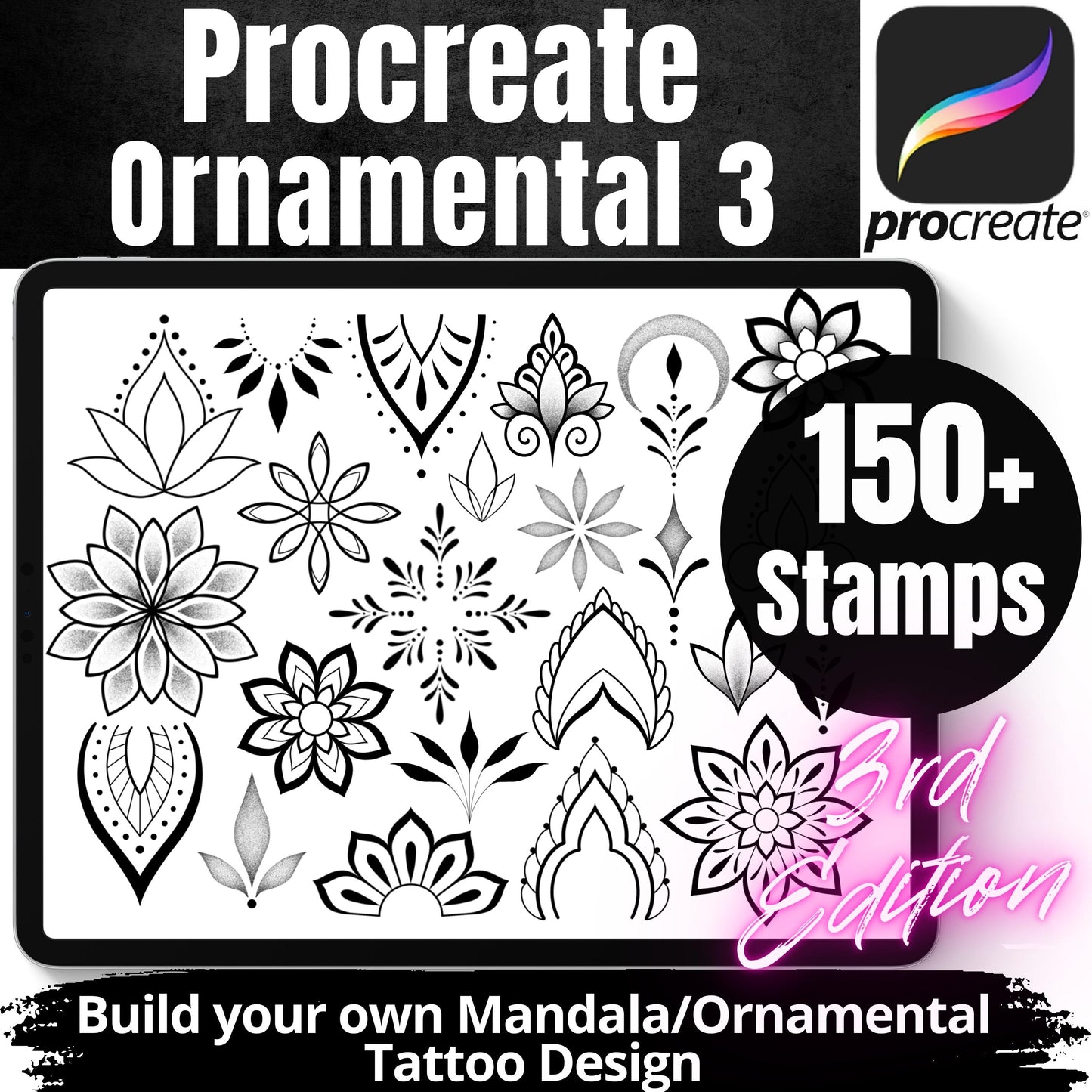 Procreate Build your own Ornamental / Mandala Tattoo Design 3rd Edition