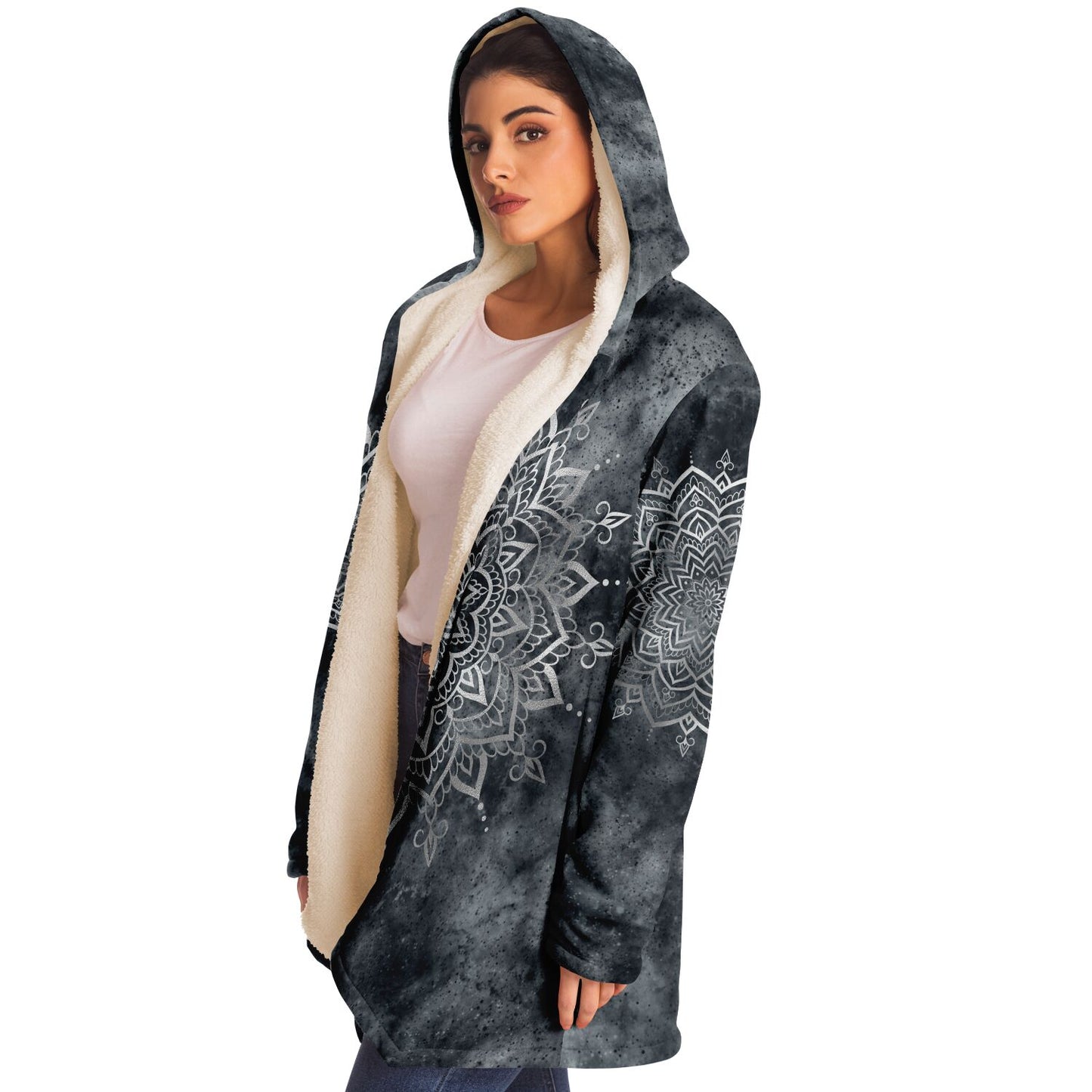 Fleece Hoodie Jacka - Mandala Silver