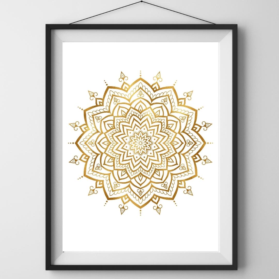 A4 Print Mandala Guld - Vit