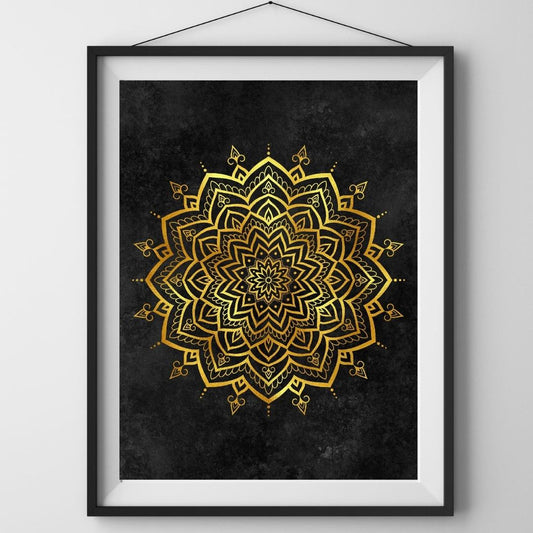 A4 Print Mandala Guld - svart