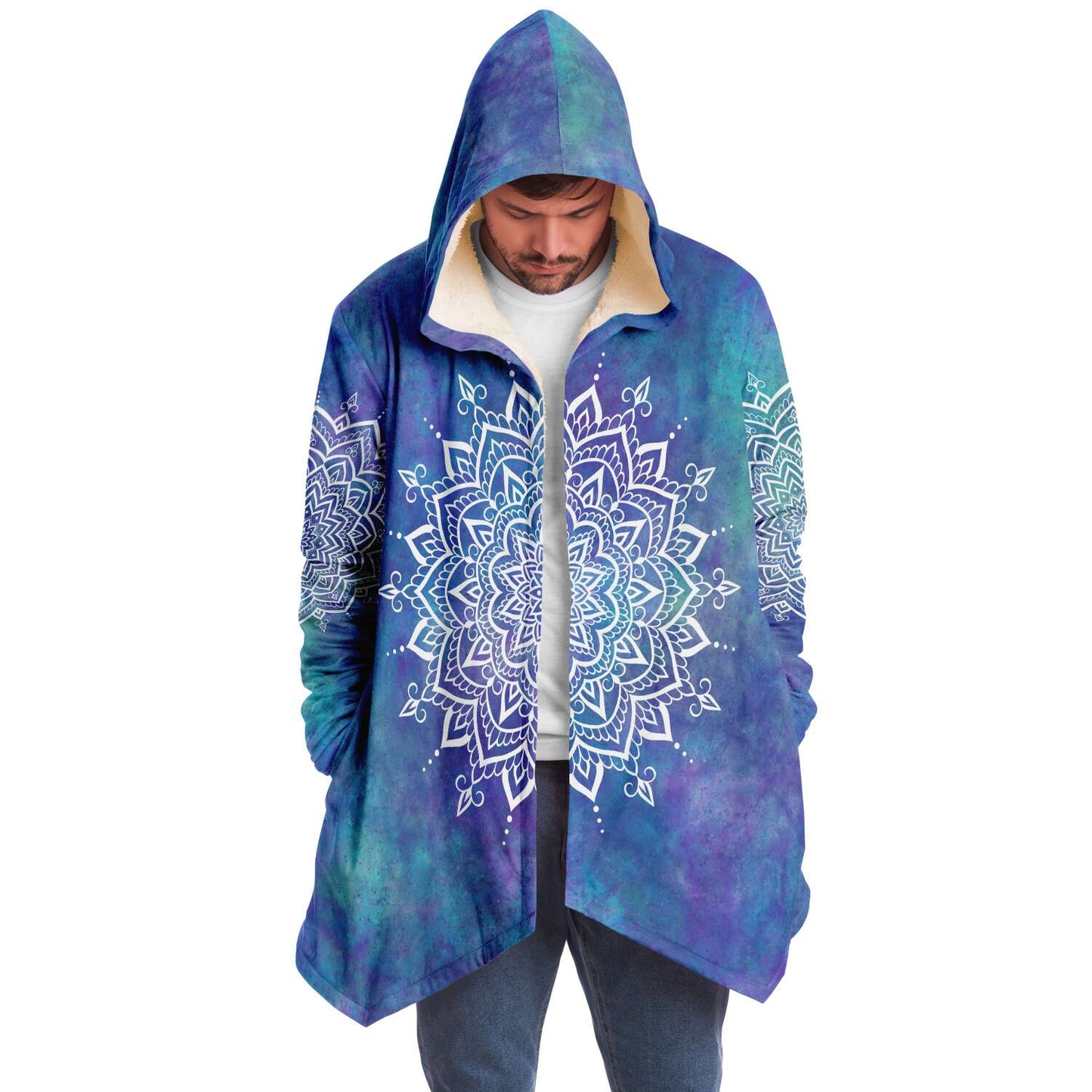 Fleece Hoodie Jacka - Mandala vit