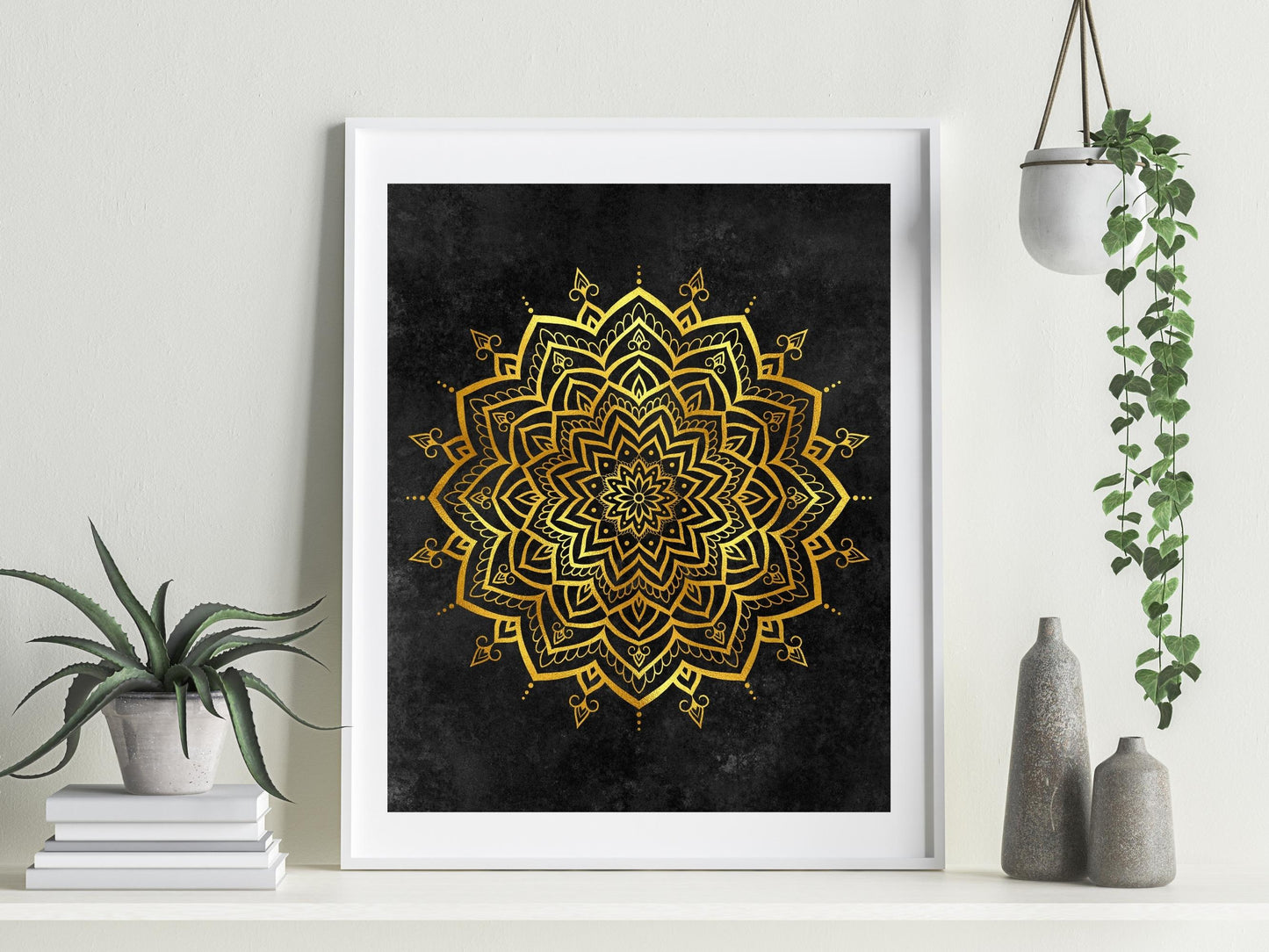 Mandala Guld Svart - Printa hemma 5 JPG Digital Download