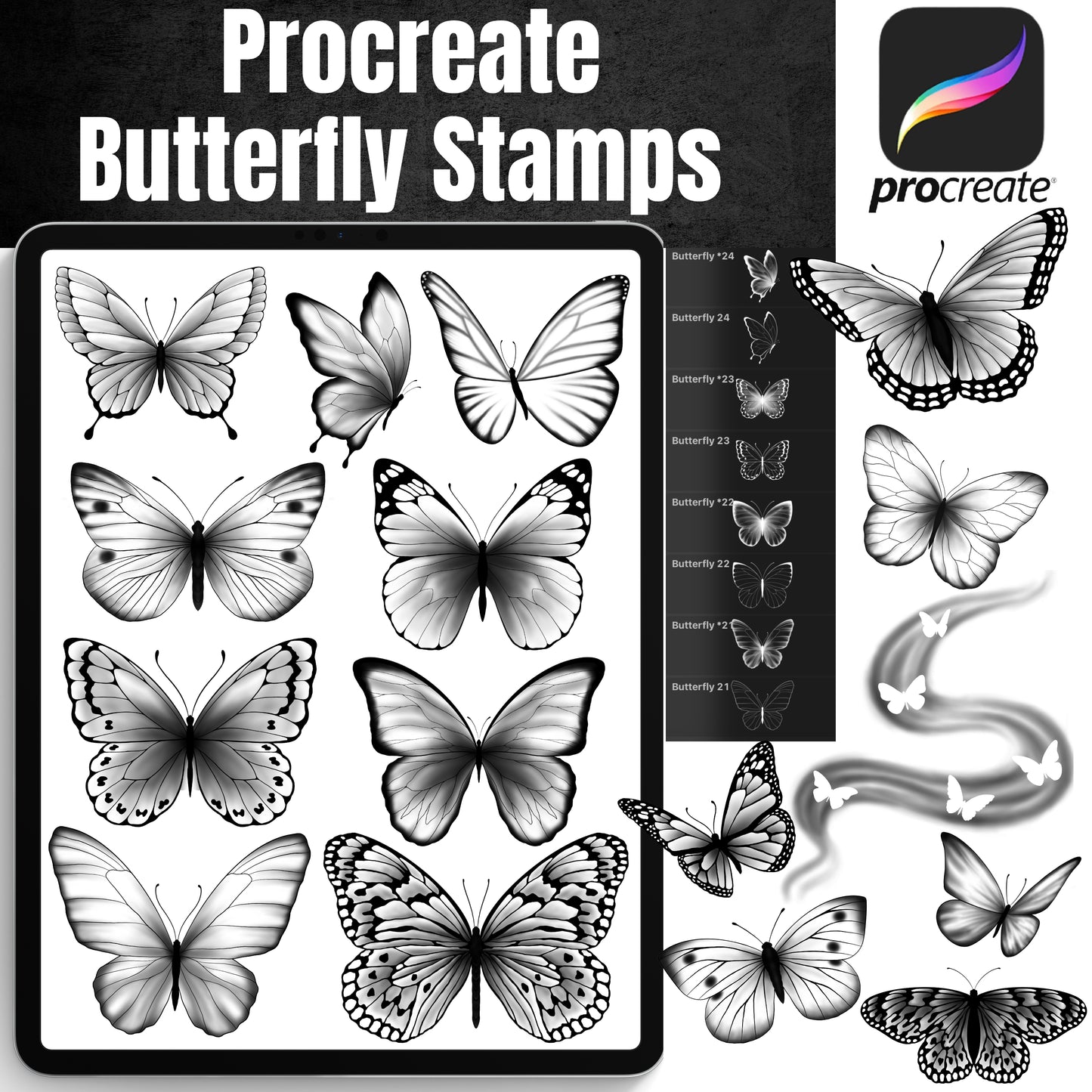 Procreate Butterfly Stamps + Stencils