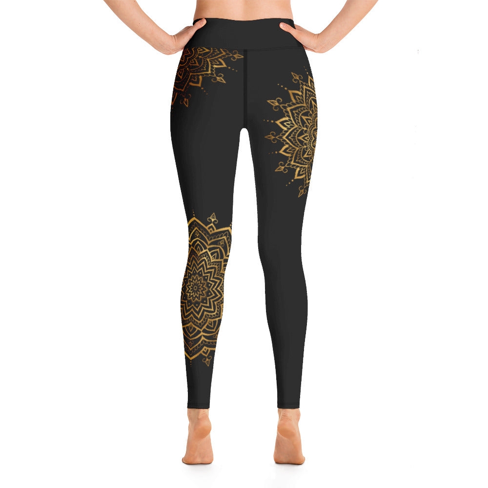 Yoga Leggings - Svarta med Guld Mandala