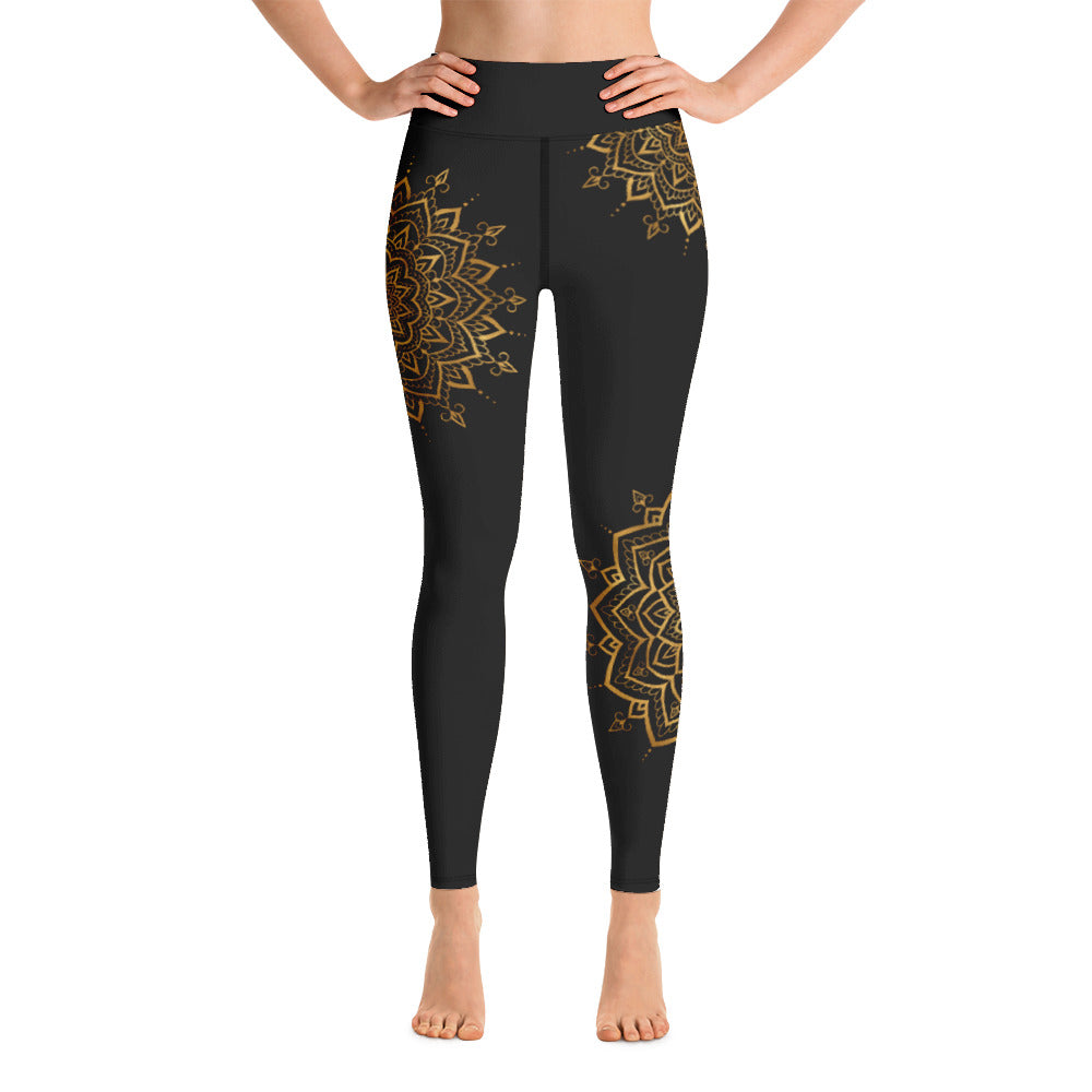 Yoga Leggings - Svarta med Guld Mandala