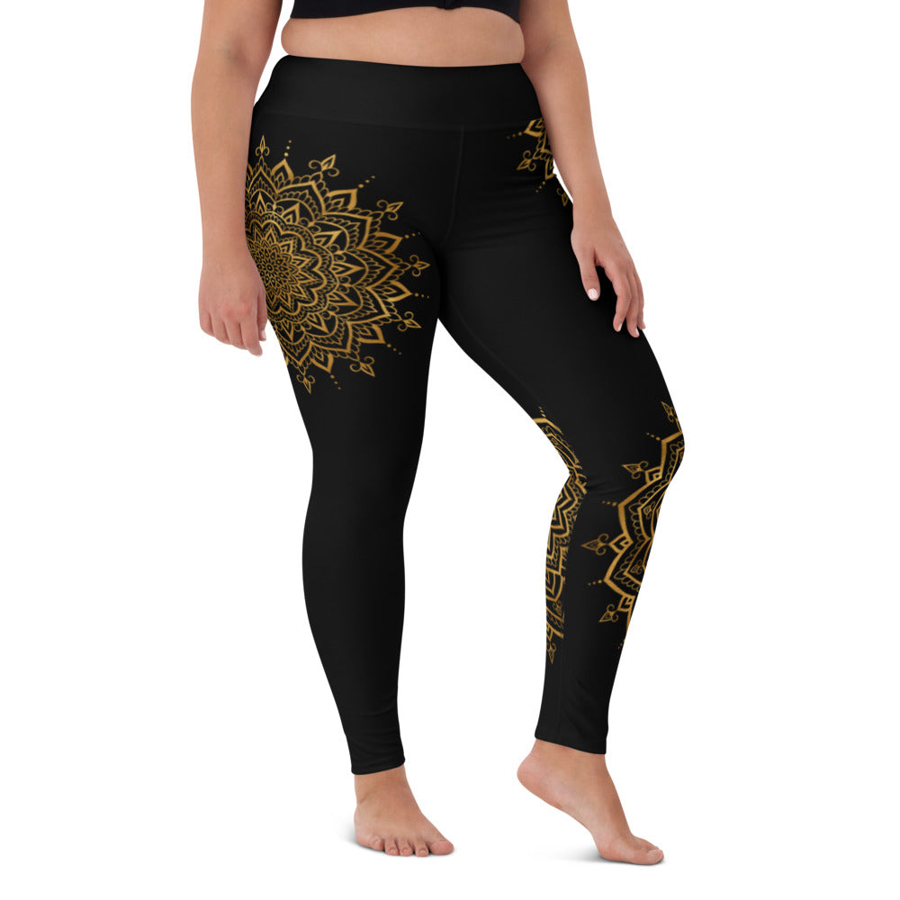 Yoga Leggings - Svarta med Guld Mandala