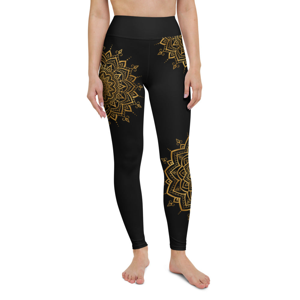 Yoga Leggings - Svarta med Guld Mandala