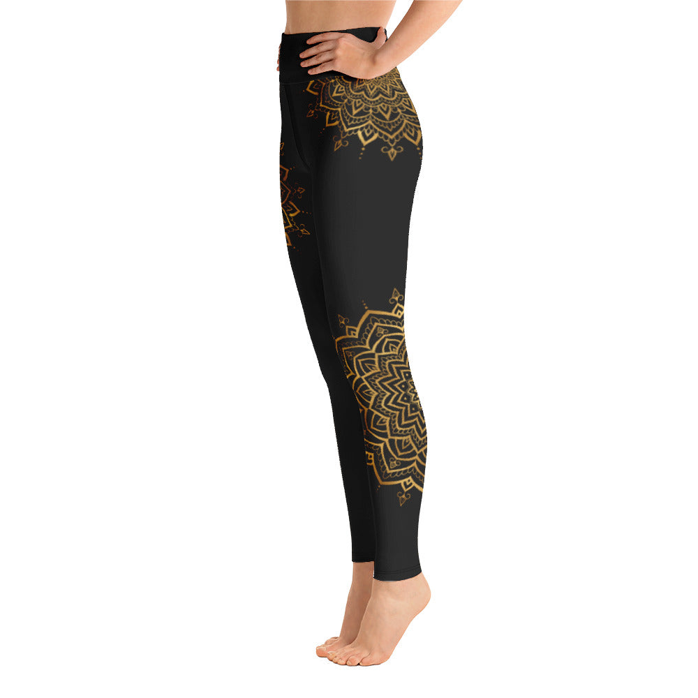 Yoga Leggings - Svarta med Guld Mandala