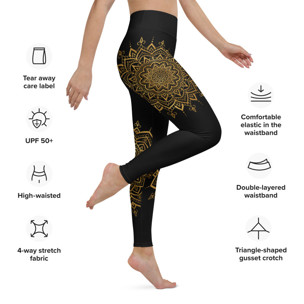 Yoga Leggings - Svarta med Guld Mandala