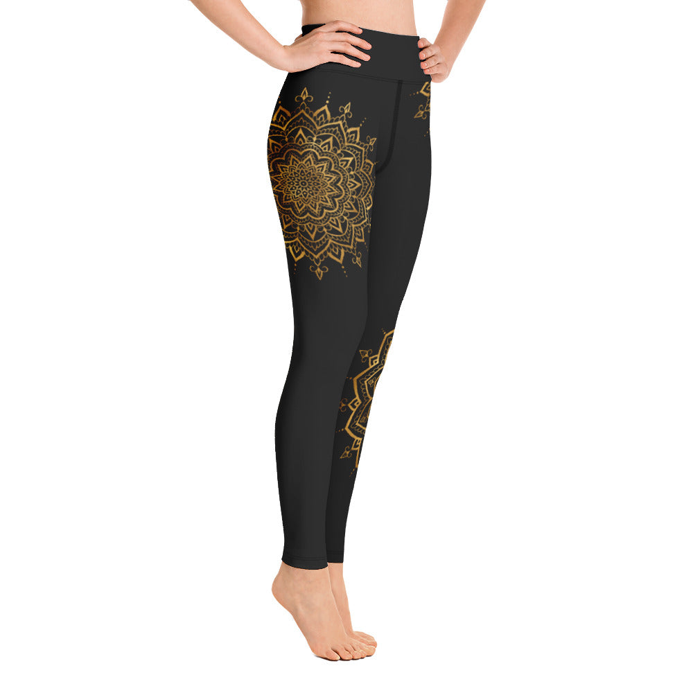 Yoga Leggings - Svarta med Guld Mandala