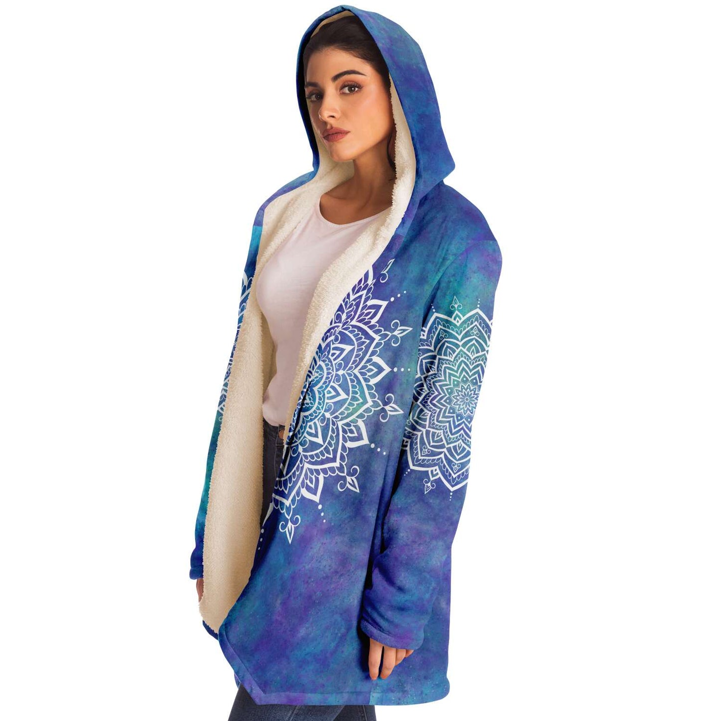 Fleece Hoodie Jacka - Mandala vit