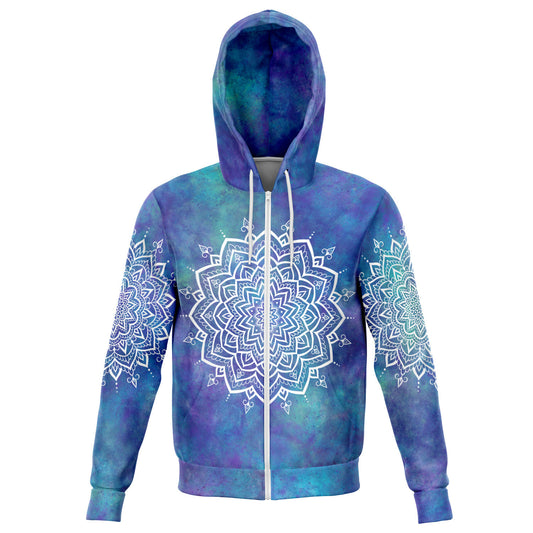 Hoodie med dragkedja - Mandala vit